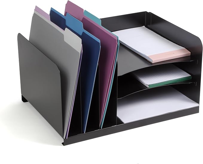 Huron Desktop File Organizer Combo Vert 3 Slot/Horz 3 Slot, Black Commercial Grade Steel by Huron