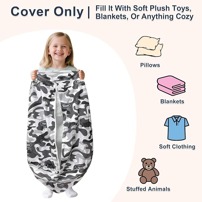 Lukeight Stuffed Animal Storage Bean Bag Chair Cover for Adults, Velvet Plush Toy Organizer Seat, Cover Only, No Filling Included, Long YKK Zipper, Side Pocket, XXX-Large 42"D x 23"H - Image 2