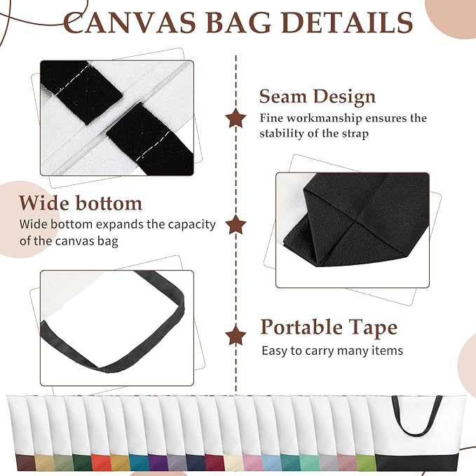 Sanwuta Large Blank Canvas Tote Bags and Makeup Bags Blank Reusable Grocery Luggage Canvas Tote with Handles(Muted Hues Set,40 Pcs) - Image 5