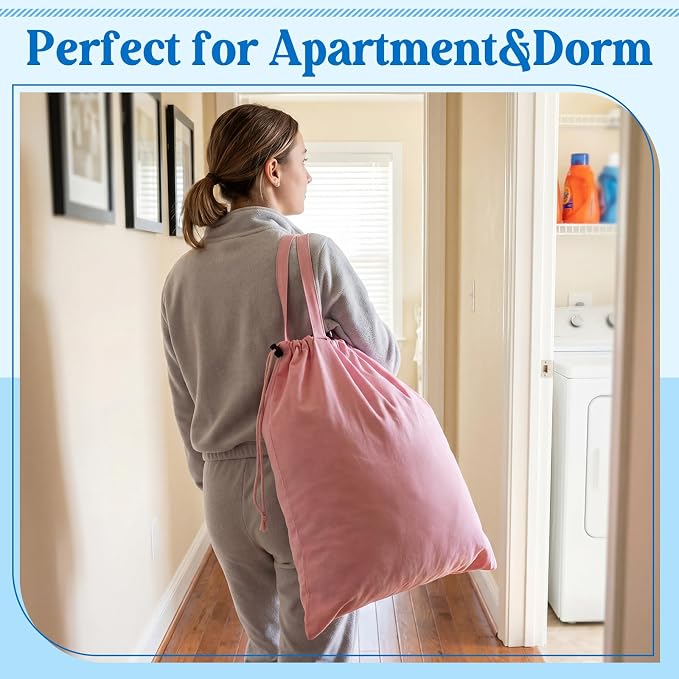 Zhehao 6 Packs Large Canvas Laundry Bags 20" x 28" Cotton Thick Cloth Laundry Bag with Handles & Drawstring Heavy Duty for Basket Hamper college Dorm Apartment Dwellers and Travel(Warm Color) - Image 6