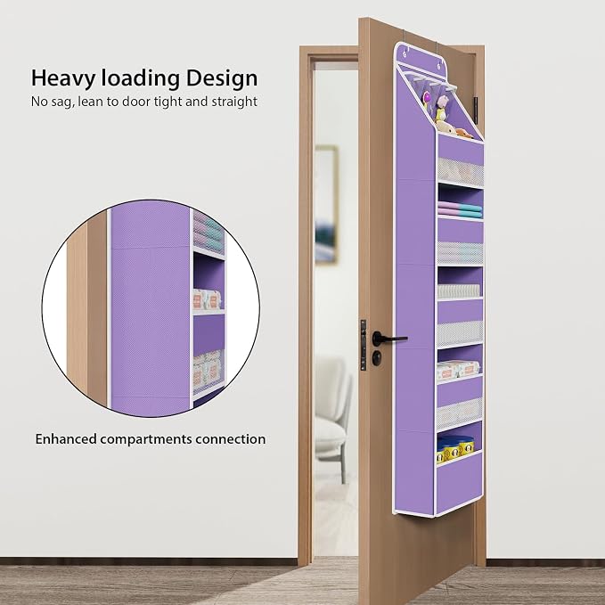 Univivi Fabric Over the Door Organizer for Baby Nursery, Purple, 6-Shelf | Door Storage with Large Capacity Breathable Mesh Pockets, Over Door Hanging Organizer for Baby Essential, Bedroom, and Dorm - Image 2