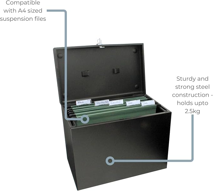 Cathedral Products A4 Steel File Box with Starter Pack of 5 Suspension Files - Black - Image 6
