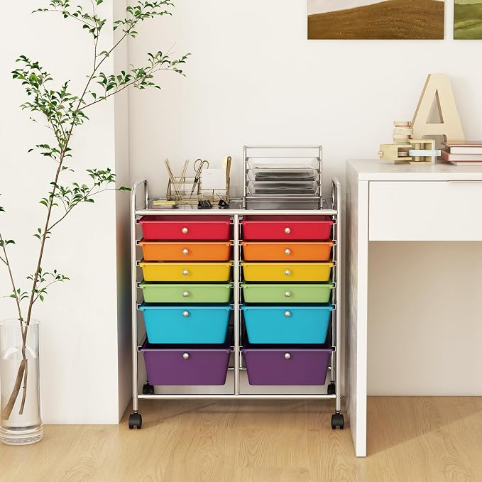 12 Drawer Rolling Storage Cart, Craft Cart Organizer on Wheels w/Metal Frame, Large Capacity & Smooth Drawer, Rolling Cart w/Drawers for Classroom, Office - Image 8