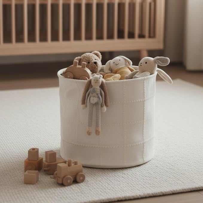 Storage Bins for Kids Nursery Bin Organizer (13"x12") Laundry Basket for Closet, Decorative Floor Storage Basket Canvas Fabric Storage Basket (Mesh - Oat) - Image 4