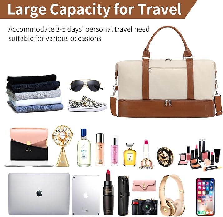 Women's Weekender bag Travel Duffel Bag with Shoe Compartment 21-inch Airline-Approved Carry-On, 2-Piece Overnight Bag Set Personal Item Luggage - Image 4