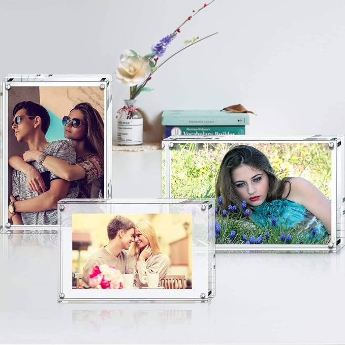 Boxalls 4x6 Inches Acrylic Picture Frame, Double Sided Clear Frameless Photo Frame with Magnetic Desktop Transparent - Image 8