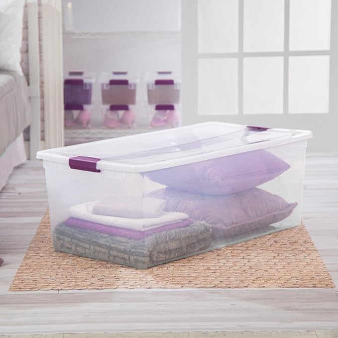 Sterilite 16-Pack 110 Quart ClearView Latch Box, Stackable Organizer Bins with Latching Lids - Clear Plastic Organization Containers for Closet, Bedroom, Shelving Units and Everyday Home Storage - Image 6