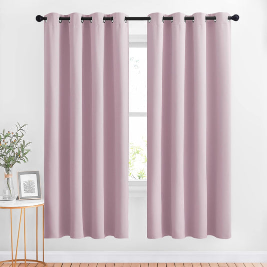 NICETOWN Kitchen Room Darkening Curtains and Drapes - Triple Weave Energy Saving Thermal Insulated Solid Grommet Room Darkening Panels for Patio (1 Pair, 46 inches by 72 Inch, Baby Pink)