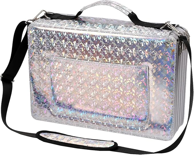 Large Capacity Colored Pencil Case - 600 Slots PU leather with Zipper Closure Portable Organizer for Watercolor Pencils Ideal for Artists（Silver） by HMZSP
