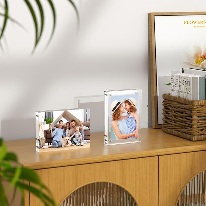 AITEE 5x7 Acrylic Picture Frames 6 Pack, Clear Picture Frames，20% Thicker | Freestanding Double Sided Magnetic Acrylic Lucite Frameless Transparent Square Frame Block Gift for Desktop Display - Image 5