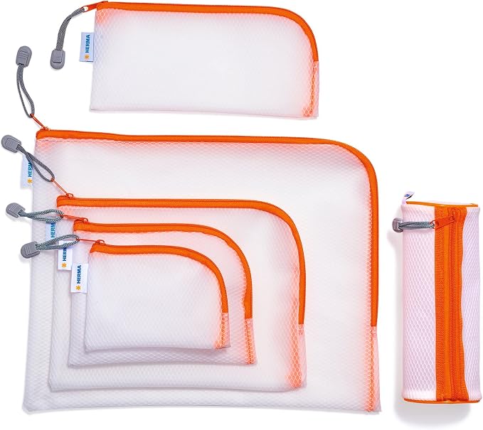HERMA 20253 Zip Pocket Travel Case A7 Transparent Orange, Small Lockable Transparent Pocket with Zip, Toiletry Bag for Mobile Phone, Charging Cable, Cosmetics, Pens, Keys - Image 3