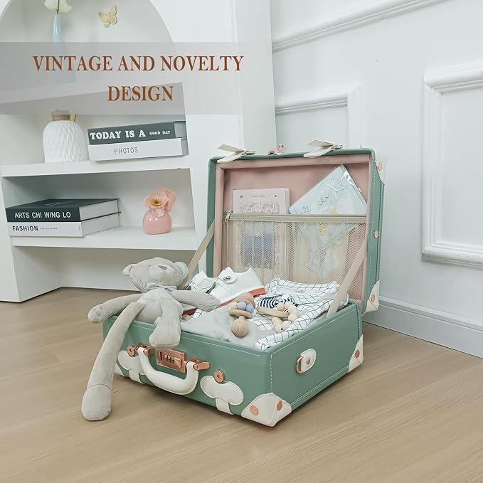 Unitravel Baby Keepsake Case, 16" Handmade Memory Storage Box, Newborn Keepsake Box, Vintage Suitcase for Baby Shower, Baptism, Naming Ceremony or Birthday (Mint Green) - Image 4