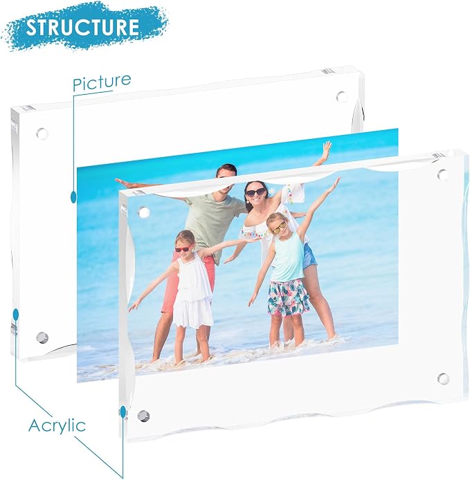 4x6 Acrylic Picture Frame 3 Pack, 10+10mm Thick, Double-Sided Transparent Magnetic Frameless Photo Frame, Desktop Freestanding Display for Office or Home - Image 4