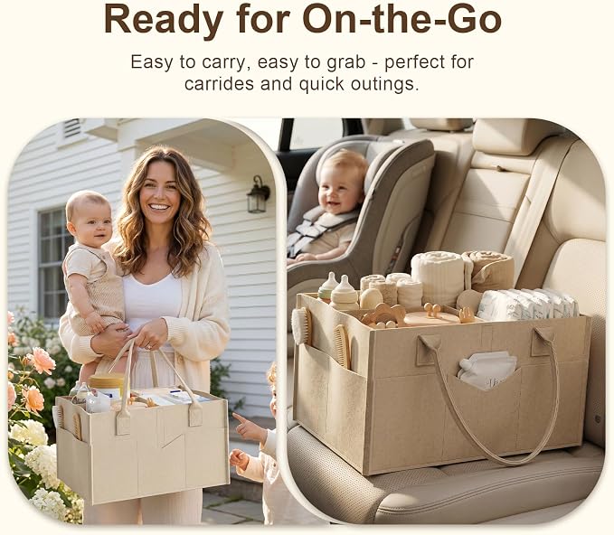 Baby Diaper Caddy Organizer Cart with Detachable Dividers, 3 Tier Metal Bedside Storage Rolling Cart with Wheels for Nursery, Postpartum Cart and Organizers for Newborn Essentials & Supplies (Oatmeal) - Image 8