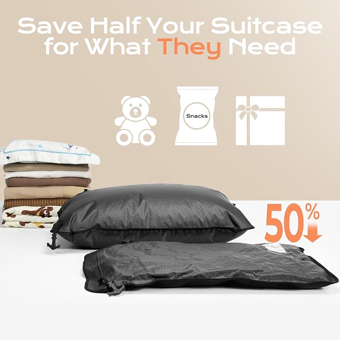 Relime Essential Vacuum Bags for Travel Luggage, Reusable Compression Bags for Checked Suitcases, Vacuum Seal Spacesaver for Cloth Packin(2Large+Pump) - Image 3