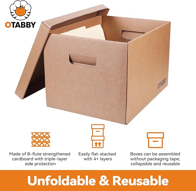 File Storage Boxes with Lids, Photo Storage, Letter/Legal Size, 4-pack | Heavy-Duty Kraft Board with 3-Ply Reinforced Walls, Handles and Lids for Long-Term File and Photo Storage,12x16x10 Inches - Image 4