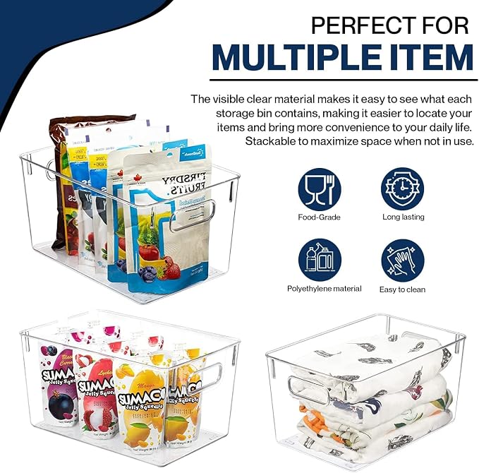 Clear Plastic Storage Bins with Lids, Perfect for Kitchen Organization or Pantry Organization and Storage, Stackable Fridge Organizer Bins, Storage Containers for Organizing, Cabinet Organizers - Image 4