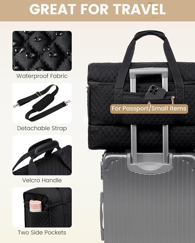 LOVEVOOK Travel Duffle Bag - Weekender & Overnight Bag with Toiletry & Wet Pocket, Carry-On Size, 3pc Set - Image 7