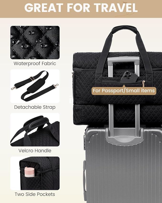 LOVEVOOK Travel Duffle Bag - Weekender & Overnight Bag with Toiletry & Wet Pocket, Carry-On Size, 3pc Set - Image 7