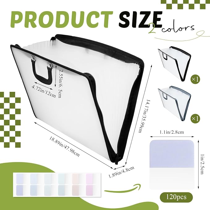 Dunzoom 2 Pack 11 x 17 Art Portfolios, Expanding File Organizer with 13 Pocket for Artwork, Painting Document Binder with Handle, Zipper and 120 Pcs Sticky Labels, Oxford Cloth Edge (Black and Grey) - Image 2