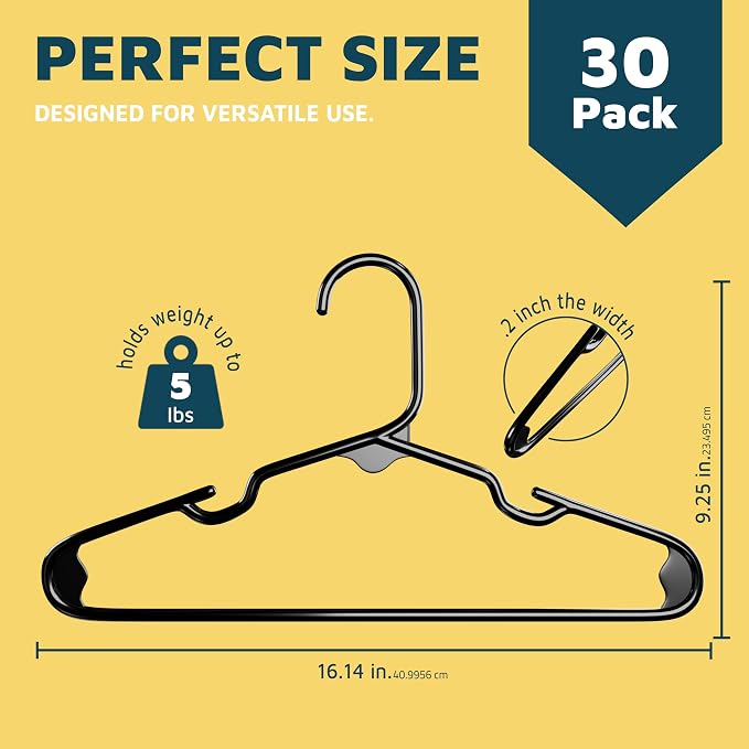 Lifemaster Plastic Kids Clothes Hanger – Children Clothes Hanger with Shoulder Notch, 11.6 Inch Space-Saving Closet Organizer for Baby, Toddler, and Kids Clothing, Hold Up to 5 lbs, Pack of 30, Black - Image 2