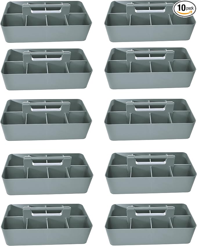 -Bulk Large Portable Caddy DIY Dividers, 8 Compartments, School Office,Portable Basket with Handle Storage Organizer Modern Made in USA (10 PACK, Orion Gray) by EnjoyOrganizer