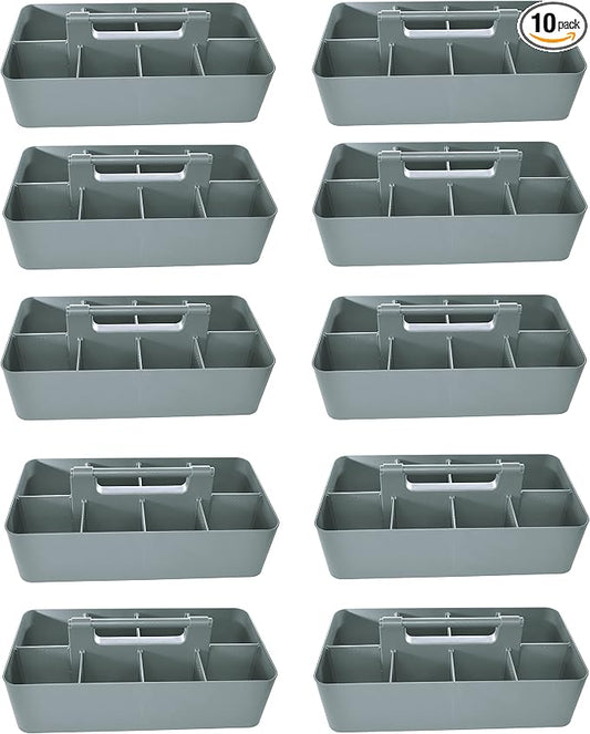-Bulk Large Portable Caddy DIY Dividers, 8 Compartments, School Office,Portable Basket with Handle Storage Organizer Modern Made in USA (10 PACK, Orion Gray) by EnjoyOrganizer