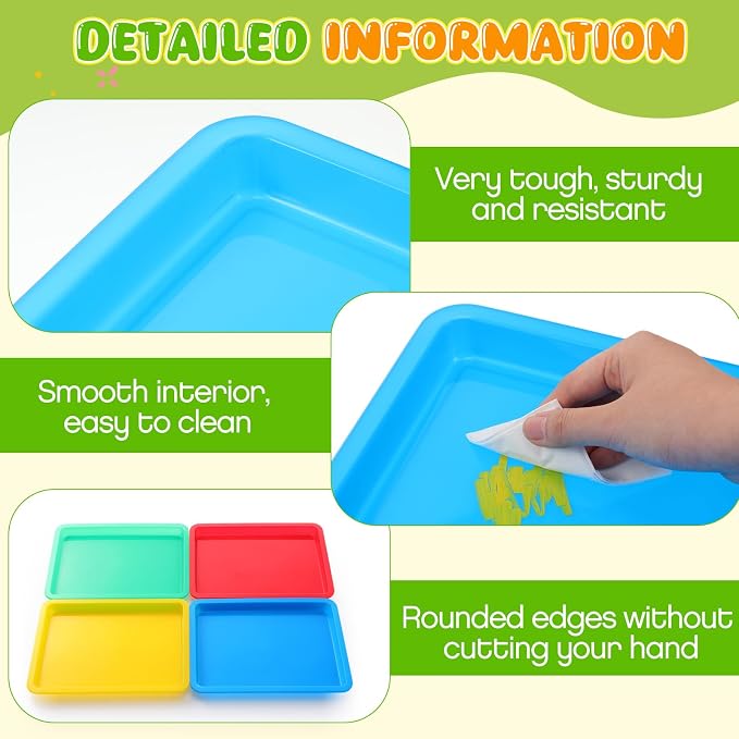 Remerry 24 Pcs Plastic Art Tray for Classroom Stackable Activity Craft Sand Tray Sensory Play Organizer for Kid Painting School Work Art Project Jewelry Sorting Supply (13.4 x 10 Inch,Rainbow Color) - Image 4