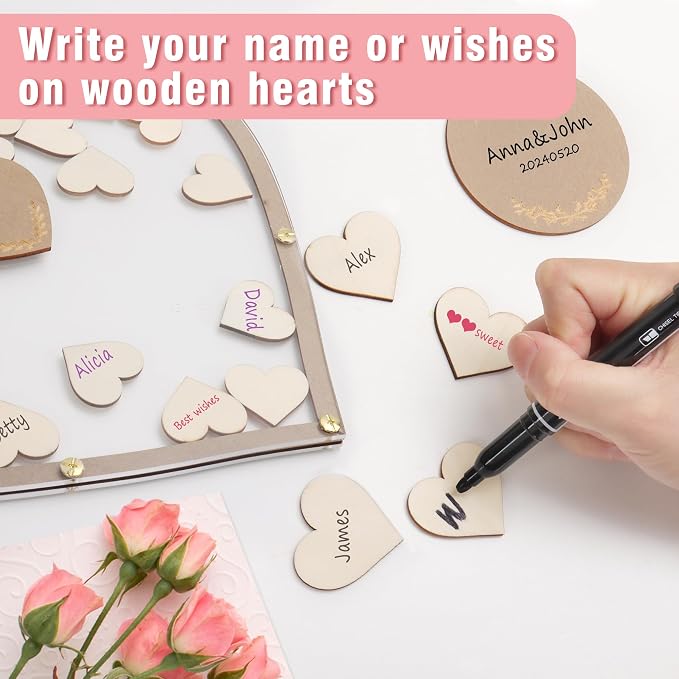 SELEAD Wedding Guest Book Alternative Drop Top Acrylic Sign Board, Heart | Rustic Wedding Reception Picture Frame with 80psc Wooden Hearts, Exquisite Box for Party Anniversary Birthday - Image 6