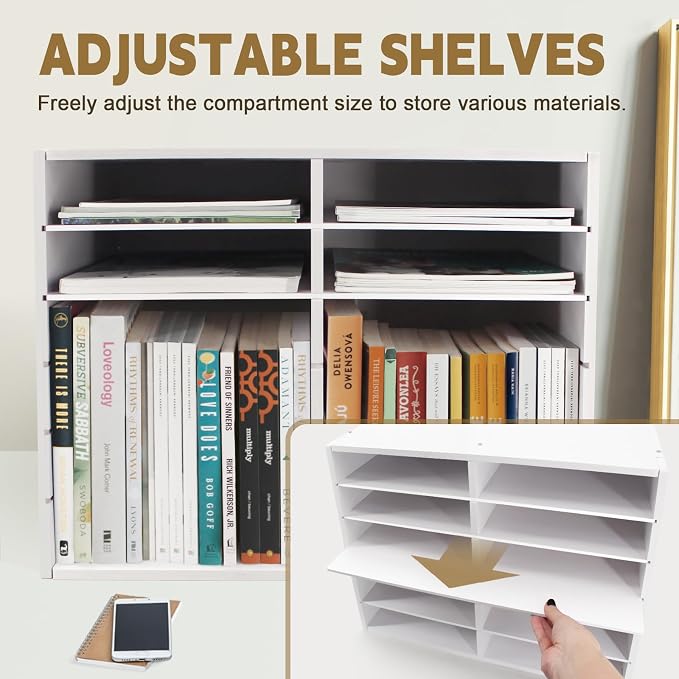 SONGWAY Desk Paper Storage Organizer - 12-Slot Literature Organizer with Adjustable Shelves, Countertop Mail Sorter Organizer, Desk File Sorter Organizer, Mailbox for Classroom Office, White - Image 5