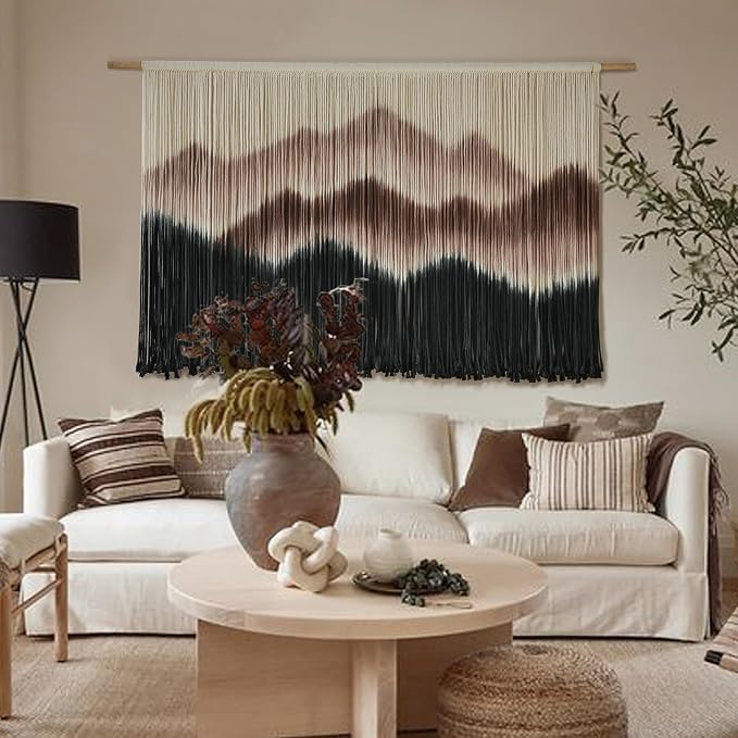 Macrame Wall Hanging Mountain Dip Dyed Brown Fiber Art Wall Decor 57"W*35"L | Modern Home Decor, Boho Style, Interior Design, Office Accent, Dorm Room Decor, Housewarming Gift, Wedding Decoration - Image 2