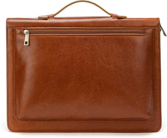 YIWEN Leather Portfolio with Handle, Zippered Front Pocket and Clip by YIWEN
