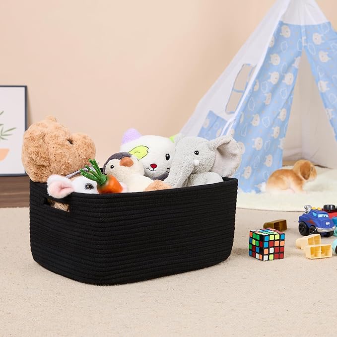 MiniArk Large Storage Baskets for Shelves, 17 x 13 x 7.5” Closet Organizers Bins for Clothes Blanket Towels, Baby Nursery, Toy Baskets Box, Woven Rope Baskets, 2 Packs Black - Image 5