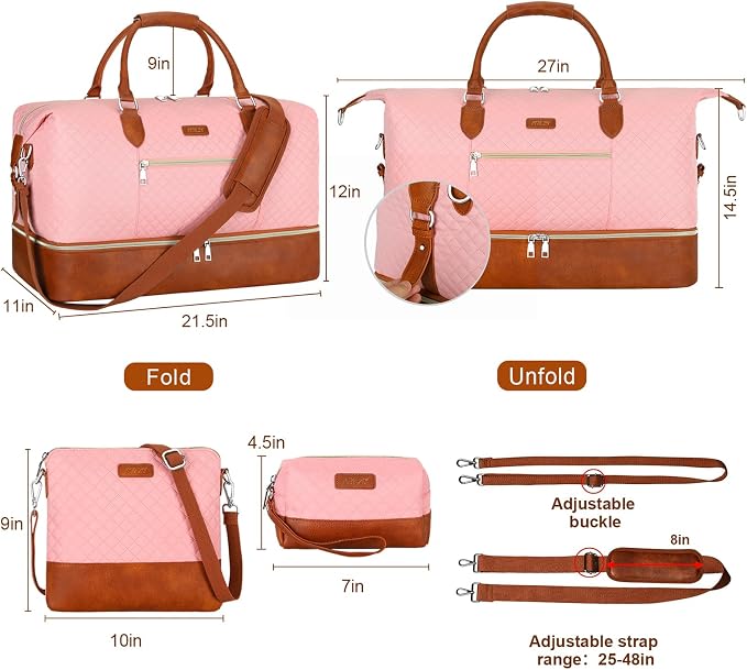 ITIEZY Weekender Bag for Women 21.5" Travel Duffel Large Carry On Bag 3PCS | Nylon Duffel Bag with Waterproof Shoe Compartment, Crossbody Bag and Toiletry Bag, Travel Weekend Hospital Overnight Gym Bag - Image 7