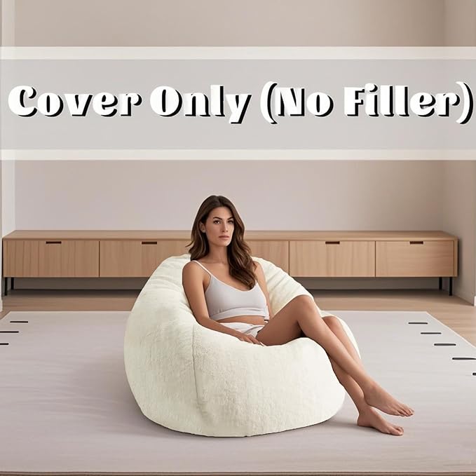 Faux Fur Comfy Bean Bag Chair Cover (No Filler)Stuffed Animal Storage Beige | Bean Bag Covers Large Bean Bag Sofa for Adults, furry fuzzy surface,for living room bedroom holiday gift - Image 6