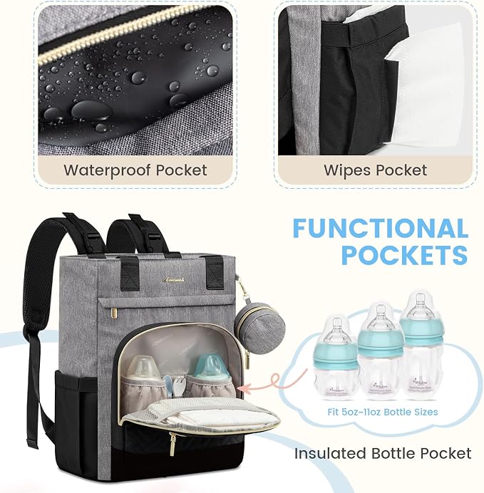 LOVEVOOK Diaper Bag Backpack, Large Capacity Portable Baby Bag with Foldable Diaper Changing Pad, Waterproof Baby Diaper Bags Gift for Mon Dad, Slate Ebony - Image 3