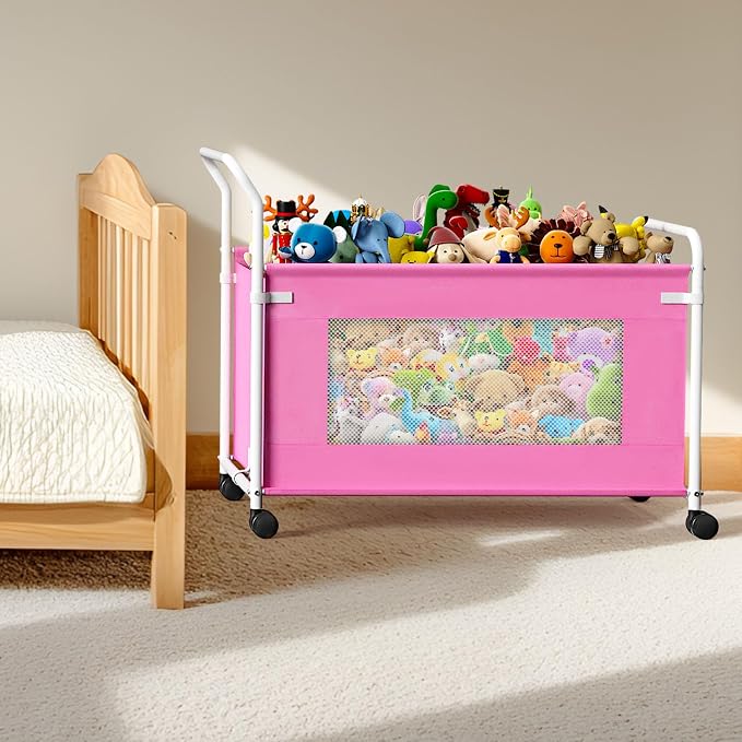 KEEGH Extra Large Toy Box for Kids, Heavy Duty Toy Storage Organizer, Pink | 180 L Capacity, 360° Rotating Wheels, Durable Fabric, Toy Bin for Boys and Girls, Toy Chest for Living Room, Nursery, Bedroom - Image 7
