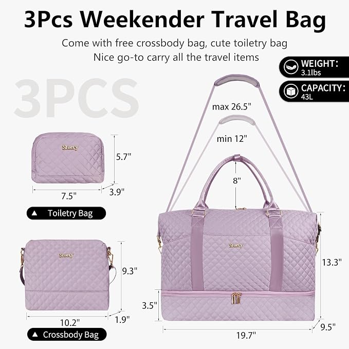 Weekender Bag, Large Travel Duffel Bag for Women, Carry on Overnight Bag with Shoe Compartment and Toiletry Bags - Image 2
