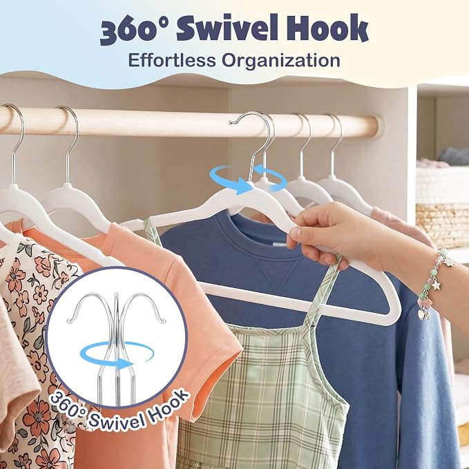 HOUSE DAY 14 Inch Kids Velvet Hangers 50 Pack, Durable Big Kid Hanger White | Children Hangers for Youth, Teen, Non Slip Kids Felt Hanger, Cute Small Hanger for Closet, Ideal for Everyday Use - Image 7