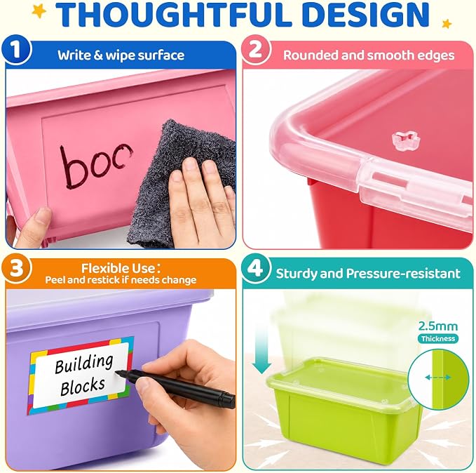 GAMENOTE 6 Quart Storage Bins with Lids, Plastic Latching Box for Classroom & Kids Toy Storage,Stackable Shoe Box Size Containers for STEM Morning Tubs, Crafts & Blocks (6, Macaron) - Image 4