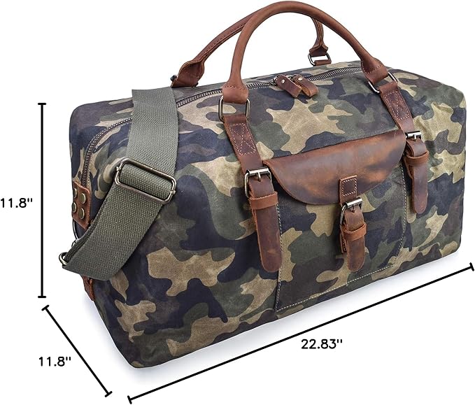 Oversized Travel Duffel Bag Waterproof Canvas Genuine Leather Weekend bag Weekender Overnight Carryon Hand Bag Camo - Image 8