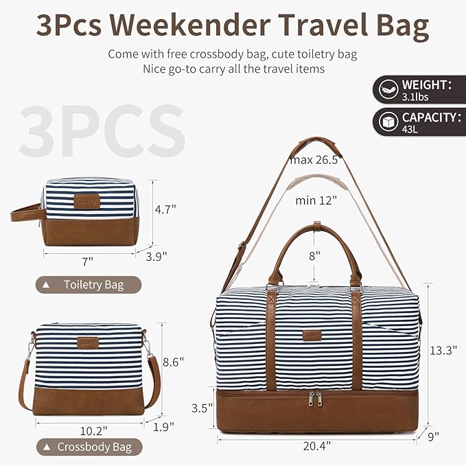 Weekender Bag, Large Travel Duffel Bag for Women, Carry on Overnight Bag with Shoe Compartment and Toiletry Bags - Image 4