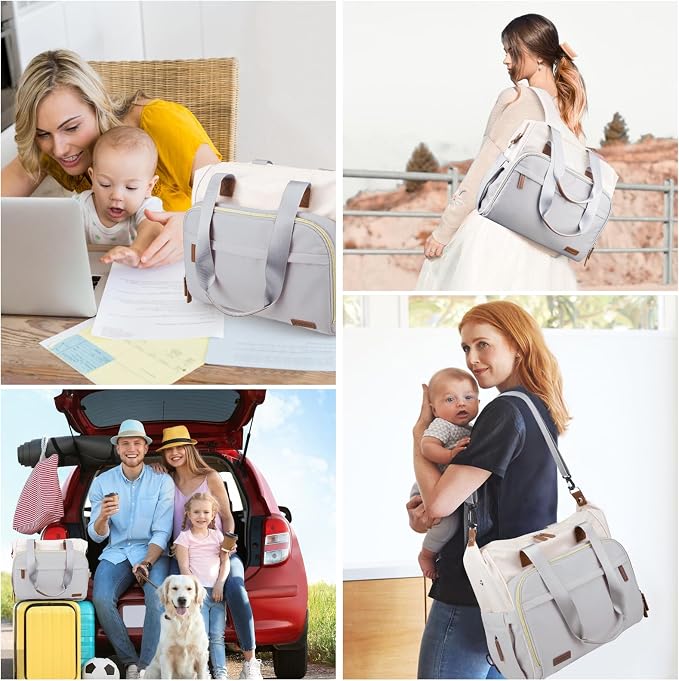 Diaper Bag Backpack Mommy Bag Large Capacity Diaper Backpack Travel Essential Baby Diaper Bag for Mom and Dad, Black (Blue & Creamy-White) - Image 8