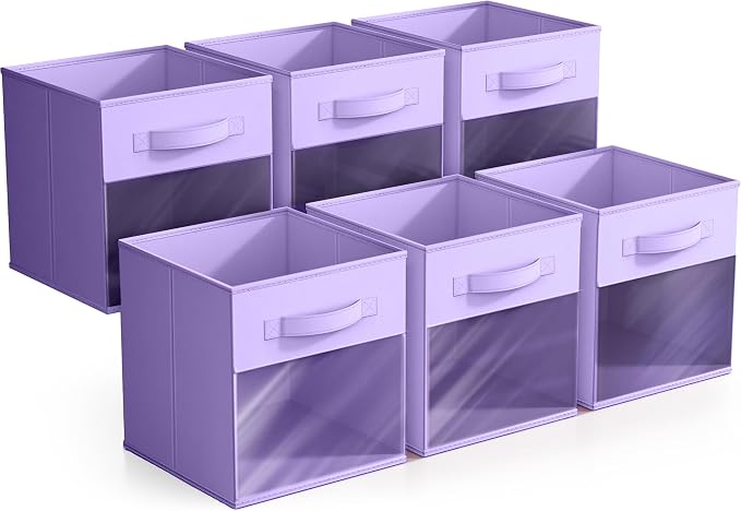 Sorbus 11 Inch Storage Bins with Clear Window - 6 Foldable Baskets for Organizing Clothes, Toys, Books - Sturdy Collapsible Fabric Storage Cubes with Handle - Storage Baskets for Shelves, Closets - Image 7