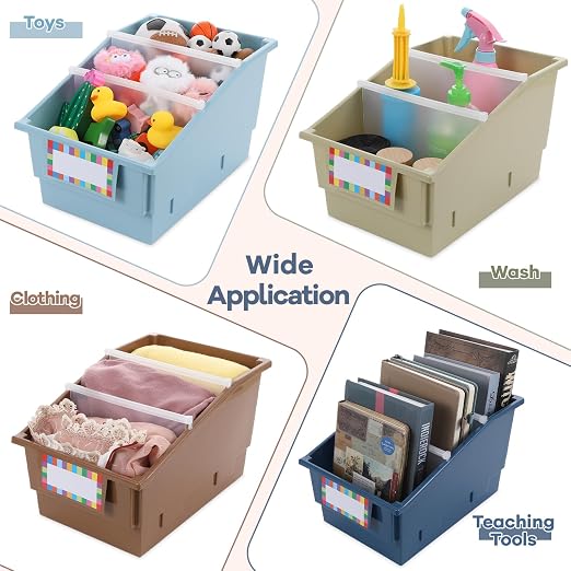 gisgfim 6 Pack Picture Book Bin with Dividers Classroom Library Book Bin Small Plastic Books Holders with Labels for Classroom Library Magazines Storage Organizer 13.5 x 8.75 x 7.75 in(Vintage) - Image 6