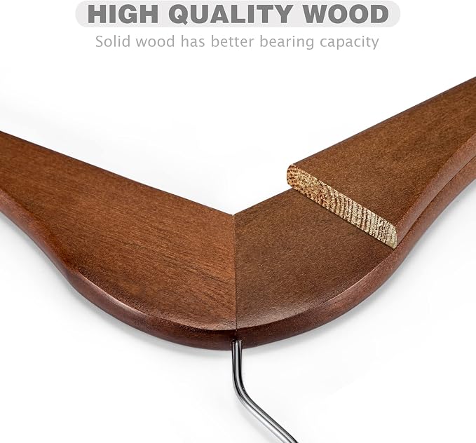 HOUSE DAY Premium Wooden Hangers 10 Pack, 17.5" Smooth Wood Clothes Hangers | with Non-Slip Pants Bar, Shoulder Notches, 360° Swivel Hook for Suits, Coats, Shirts and Dresses, Walnut - Image 5