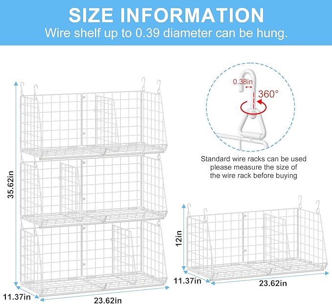 23.62” Extra-Long Under-Shelf Hanging Laundry Basket Organizer, 3-Pack Space-Saving Laundry Organizer, Fits Wire Shelving (Rod Diameter < 0.38”), Modular with Dividers for Custom Laundry Organization - Image 7