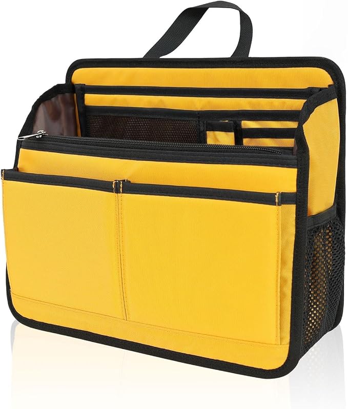 Small Rugged Organizer Insert for Briefcase Tote Shoulder Messenger Bag-19 Pockets,Padded Water-repellent Nylon-Yellow by DELTAMANN