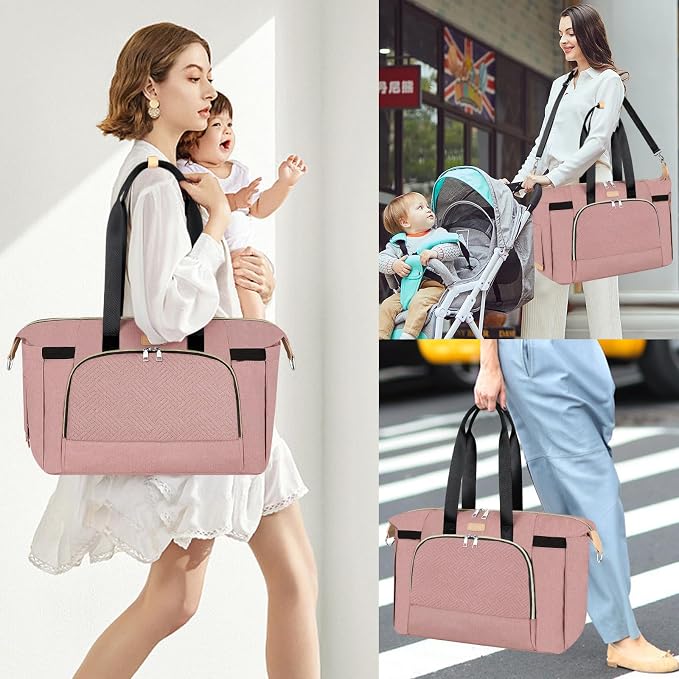 Diaper Bag Tote for Baby 7PCS, Large Mommy Bag with Portable Changing Pad | Multifunctional Hospital Bags for Labor and Delivery with Pacifier Case and Organizer Pouches,Travel Baby Bag for Boy Girl - Image 2