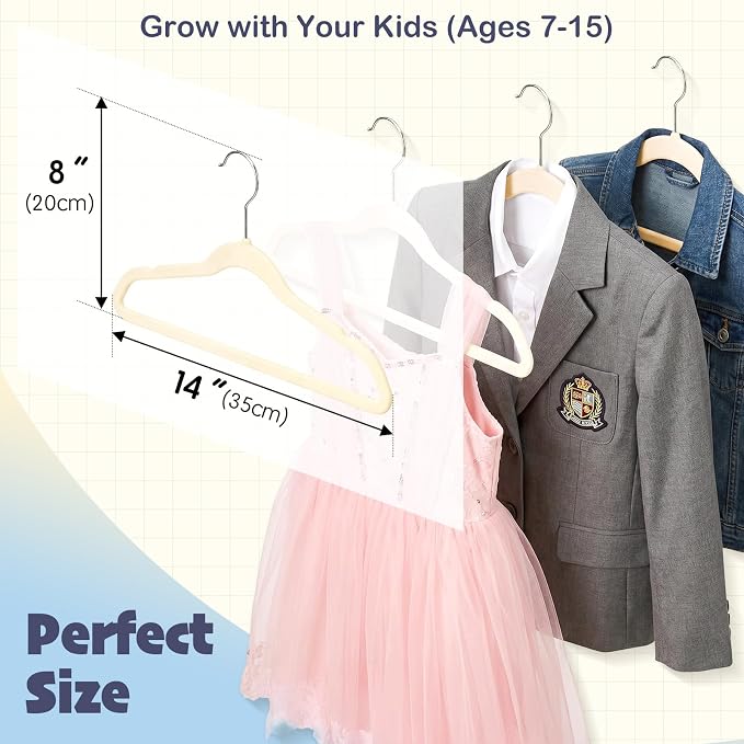 HOUSE DAY 14 Inch Kids Velvet Hangers 50 Pack, Durable Big Kid Hanger Beige | Children Hangers for Youth, Teen, Non Slip Kids Felt Hanger, Cute Small Hanger for Closet, Ideal for Everyday Use - Image 3